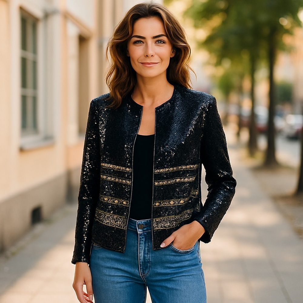 Nancy Broccolini For Shangri La Vtg Sequined Jacket Size 5/6